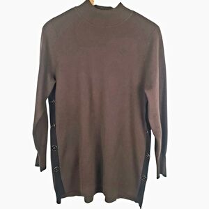 NWT Chico's Brown Mock Turtleneck Tunic Sweater with Side Buttons. LG. #0205